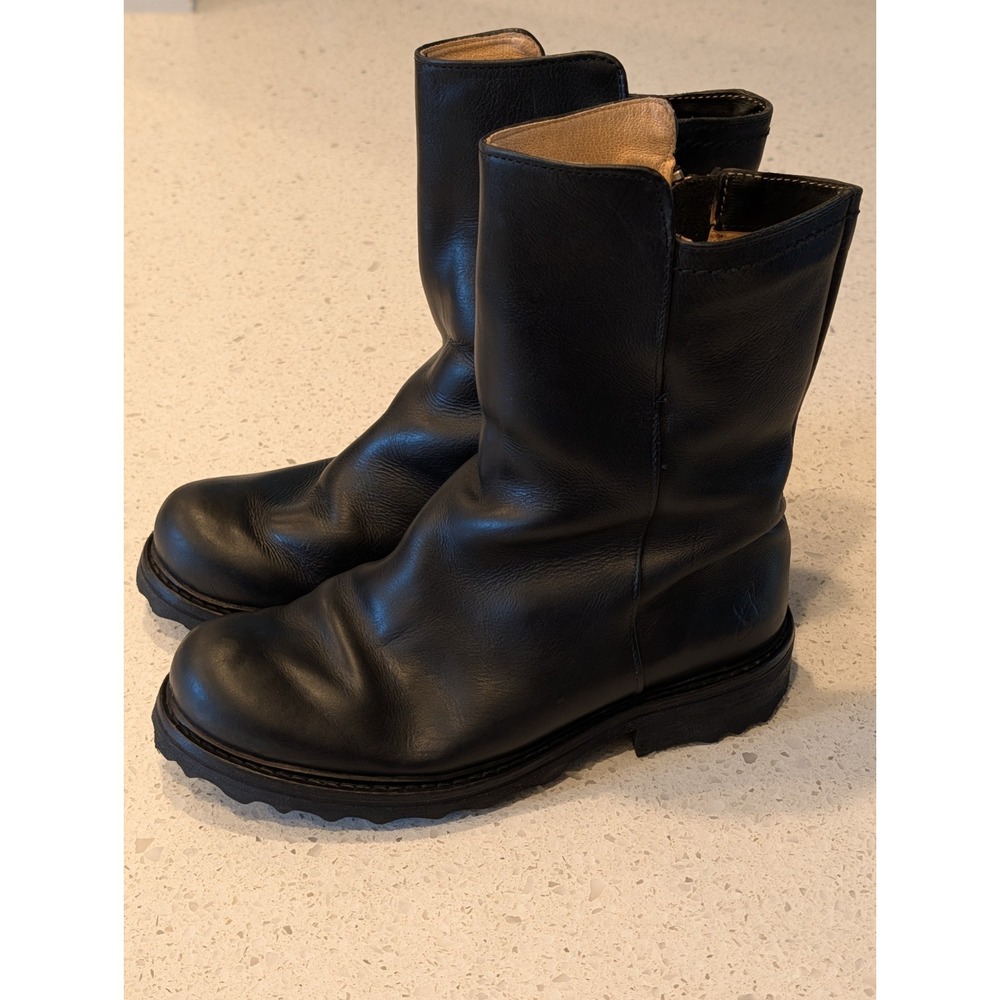 John Fluevog Bing Women's Size 6.5 Black Leather Mid Calf Moto Biker Boots